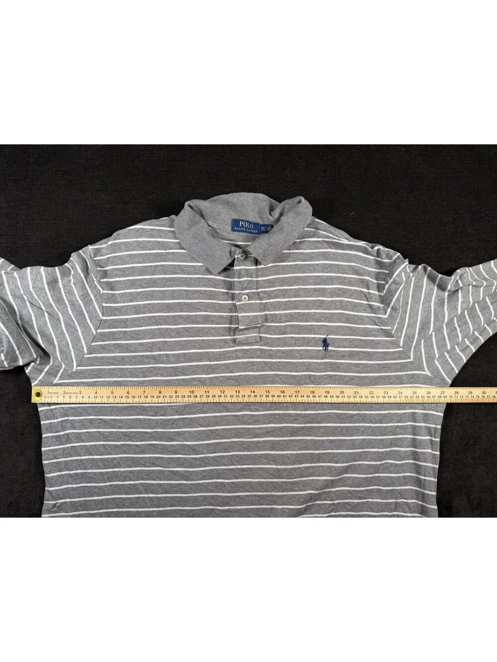 Polo Ralph Lauren Men's 2XLT Gray Striped Long Sleeve Polo Shirt